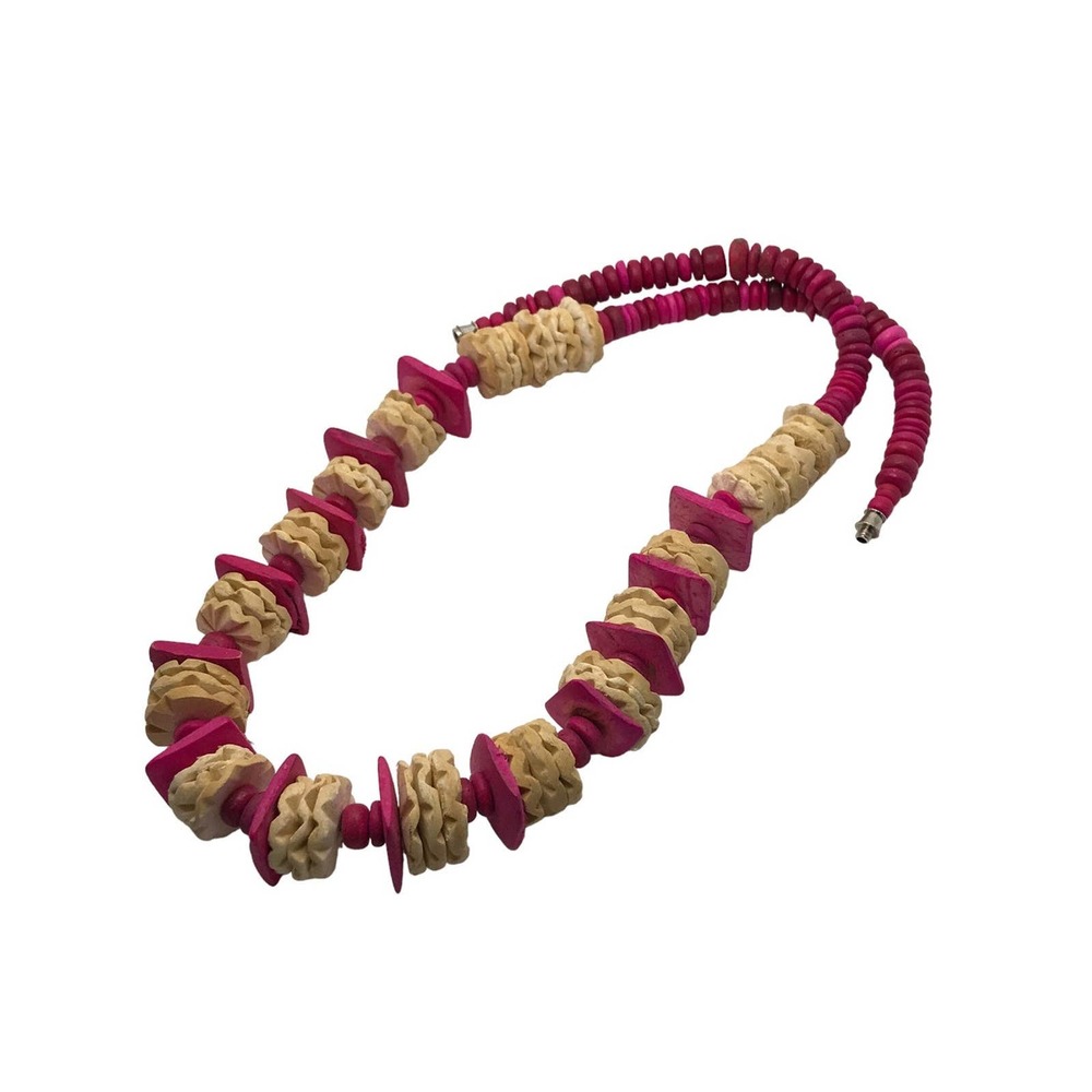 Vintage‎ Pink & Wooden Beaded Necklace